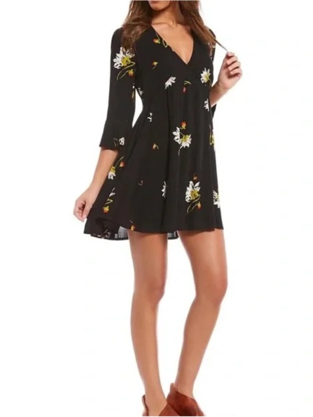 Free people Time on my side black floral mini wrap dress - Size Small